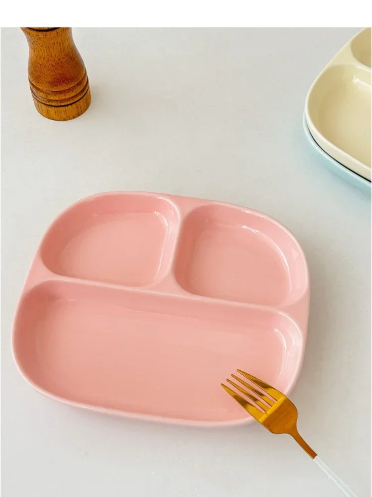 3Grid Plates for Food Dinner Plates Dinnerware Dining Compartment Plate Serving Dishes Salad Kitchen Eco-friendly Tableware.