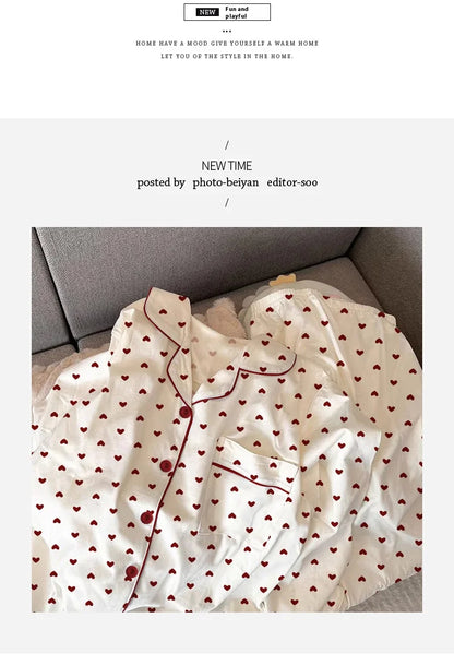 Neue Frühling und Herbst Damen Ins Stil Pyjamas Homewear Set Mädchen Gedruckt Liebe Lange Ärmeln Unterwäsche Pyjamas Homewear Set.
