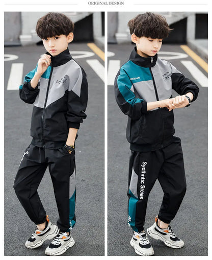 Teenage Boys Clothing Set Autumn Children Patchwork Sportswear Suits Fashion Big Boy Zipper Birthday Outfit Costumes for Kids.
