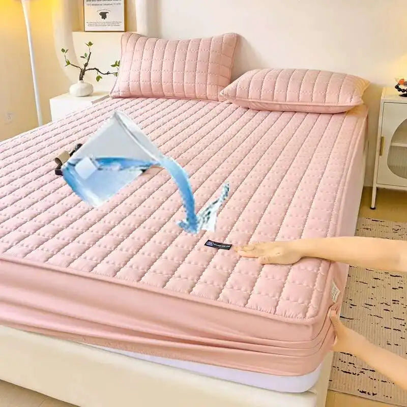 Solstice Waterproof Quilted Mattress Cover - Thickened 매트리스커버 (No Pillowcase), Fits 8-12" Deep Mattress, Home Bed Linen.