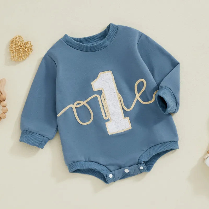 Ruewey 6 bis 18 Monate Baby ersten Geburtstag Bodysuit Frühling Herbst Kleidung Langarm Rundhals ausschnitt Buchstaben Overall Baby kleidung.