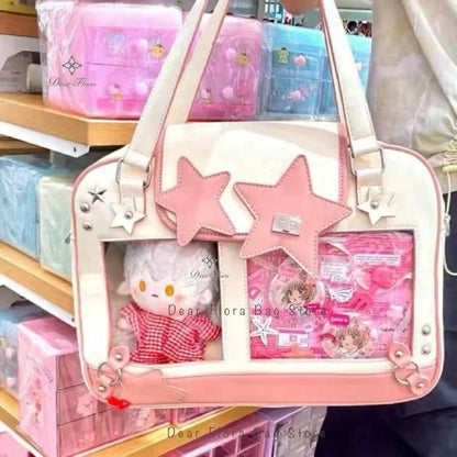 Y2K Trendy Star Ita Bag Lolita Girl Transparent Pocket Fashion Crossbody Bag Women's DIY Display Shoulder Bag Cute Purse Handbag