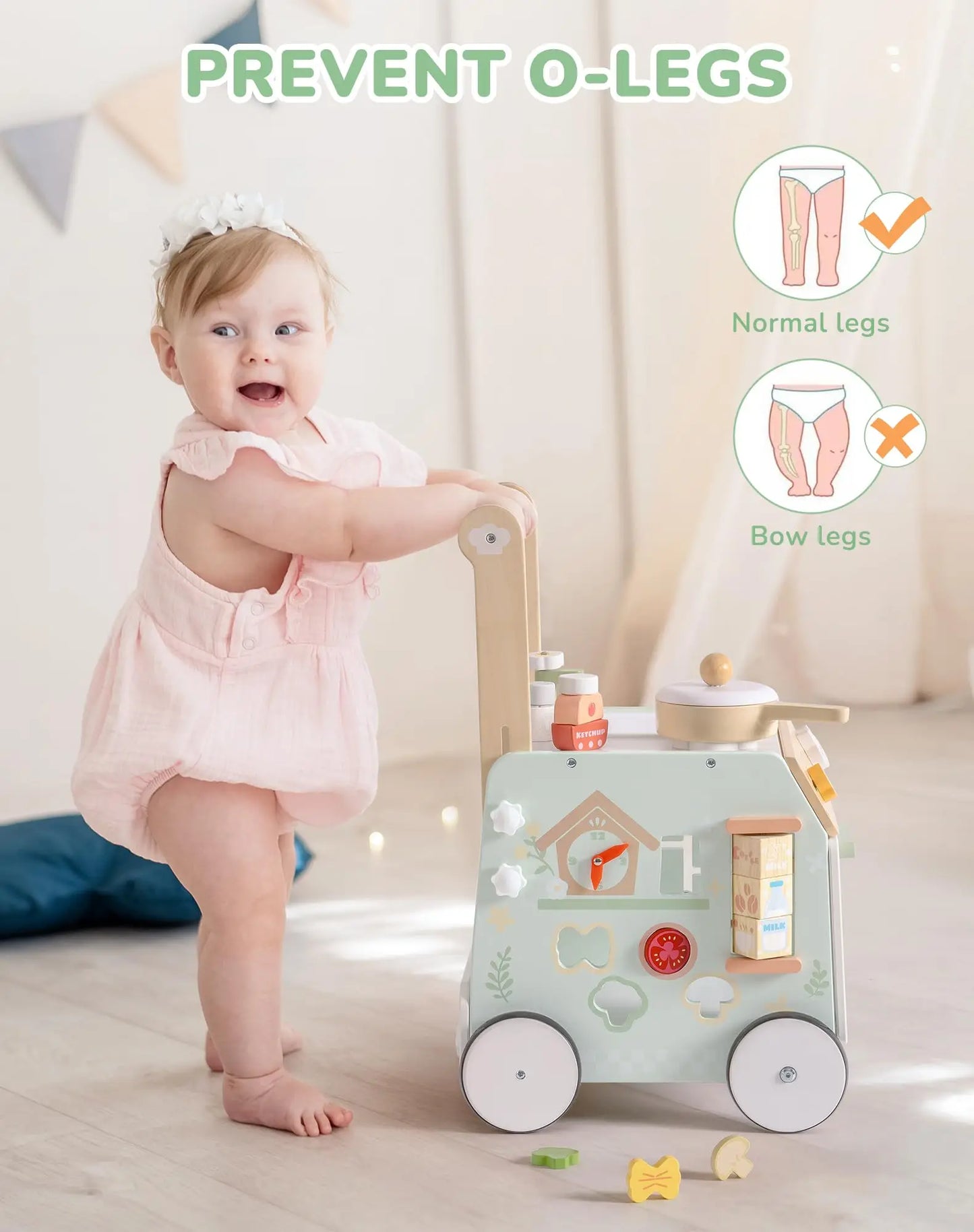 ROBUD Wooden Baby Push Walker Learning Walking Toys Adjustable Height Walker with Decelerator Montessori Toys for Baby age 1+.