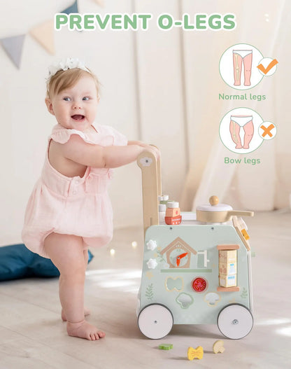 ROBUD Wooden Baby Push Walker Learning Walking Toys Adjustable Height Walker with Decelerator Montessori Toys for Baby age 1+.