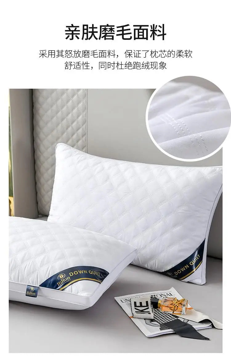 Popular hotel pillow with embroidered feather velvet core, high elasticity and no collapse, student neck protection pillow.