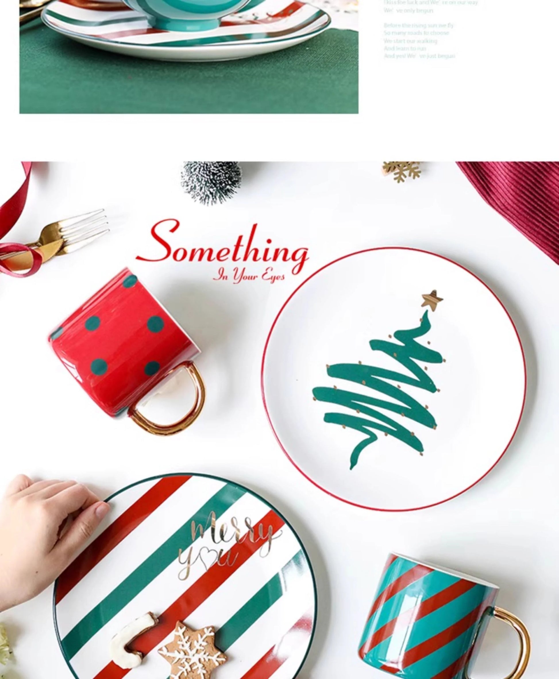 1pc Merry Christmas Ceramic Dinner Dish Plate Set Mug Dessert Cake Pastry Fruit Serving Plate Decorative Tableware.