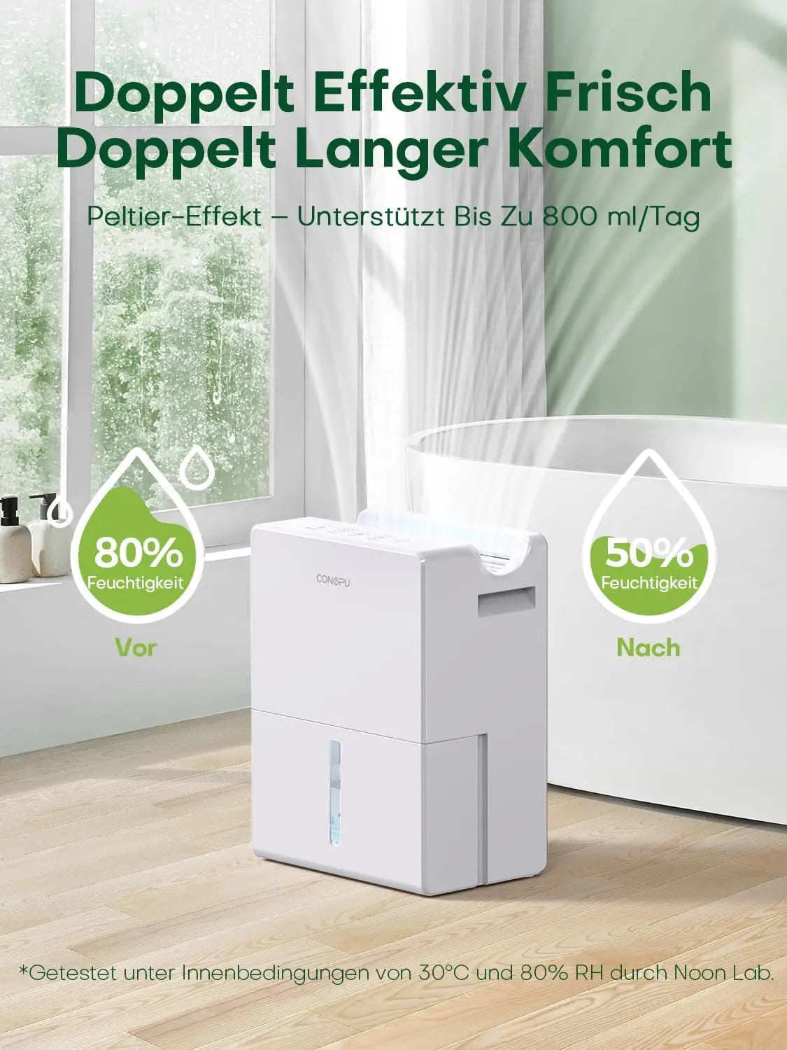 Dehumidifier for Bedroom 2000 ml, Double Hold Design, Drying Mode, Sleep Mode 30 dB, Automatic Defrost Function 24h Timer.