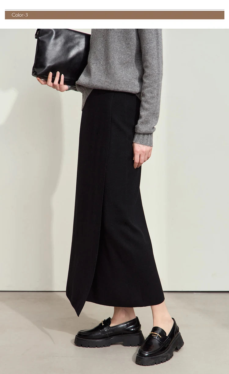 AMII Minimalist Elegant Basics Knitted Skirts for Women 2024 Winter New Elastic Waist Straight Lady Commuter Long Skirt 12443250