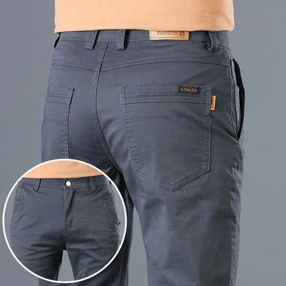 Men's High Quality Pure Cotton Classic Solid Color Casual Pants Business Stretch Slim Straight Brand Trousers Male Autumn New.