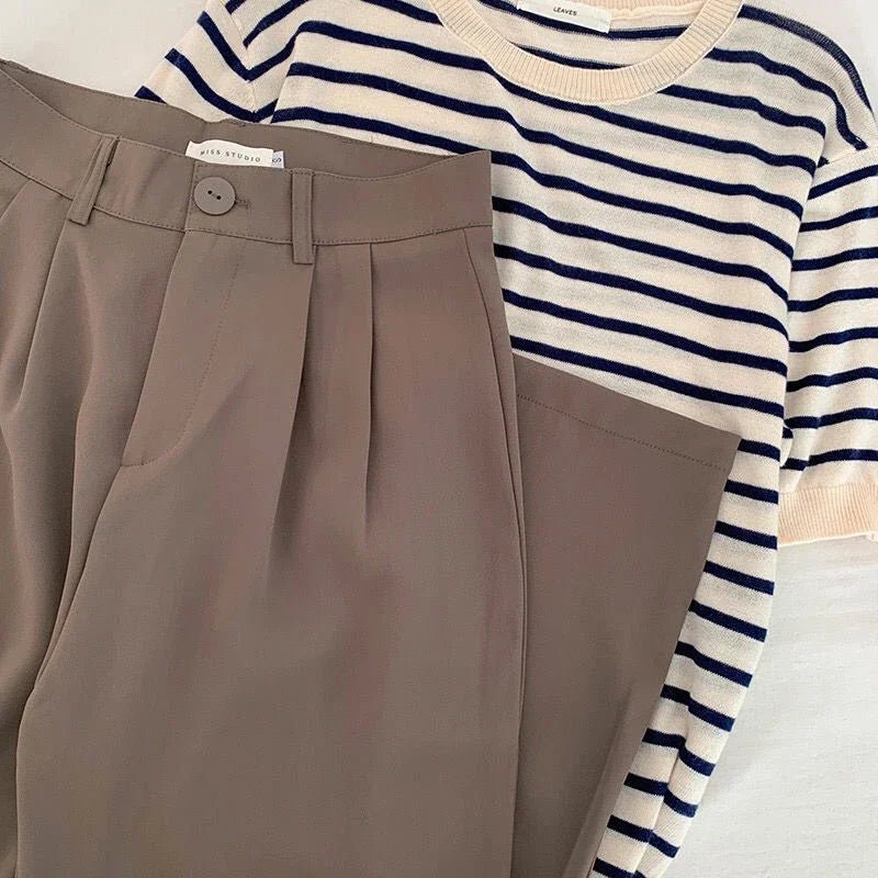 Hohe Taille Frauen Anzug Hosen fallen gerade Büro Damen koreanische Mode Hosen lässig Knopf lose weibliche schwarze Hosen neue 2024.