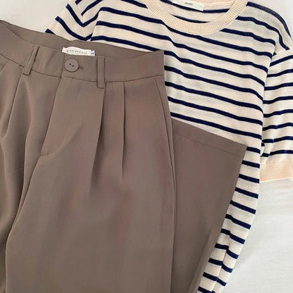 Hohe Taille Frauen Anzug Hosen fallen gerade Büro Damen koreanische Mode Hosen lässig Knopf lose weibliche schwarze Hosen neue 2024.