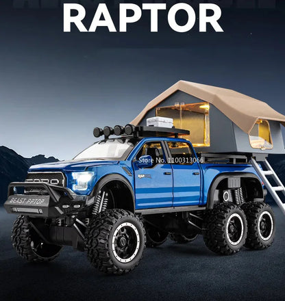 1/24 Scale Raptor F150 Alloy Cars Models Toys 6 Doors Opened Camping RV Diecast Model Light Sound Vehicle for Boys Birthday Gift.