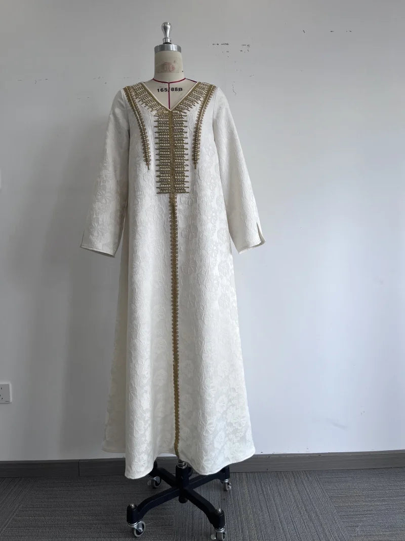 TOLEEN Women Floor-Length Dresses Fashionable And Heavy Industry Beaded Loose Robe Elegant And High-Quality Muslim Long Dress.