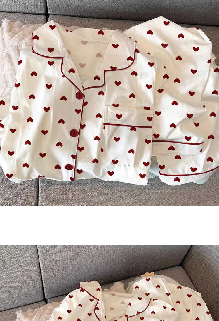 Neue Frühling und Herbst Damen Ins Stil Pyjamas Homewear Set Mädchen Gedruckt Liebe Lange Ärmeln Unterwäsche Pyjamas Homewear Set.