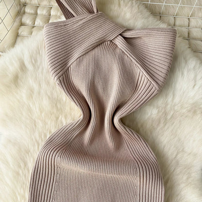 SINGREINY Einzelnen Schulter Tinte Stricken Kleid Backless Tank Gestreiften Schlank Bodycon Sommerkleid Frauen Sommer Beachwear Sexy Chic Vestidos