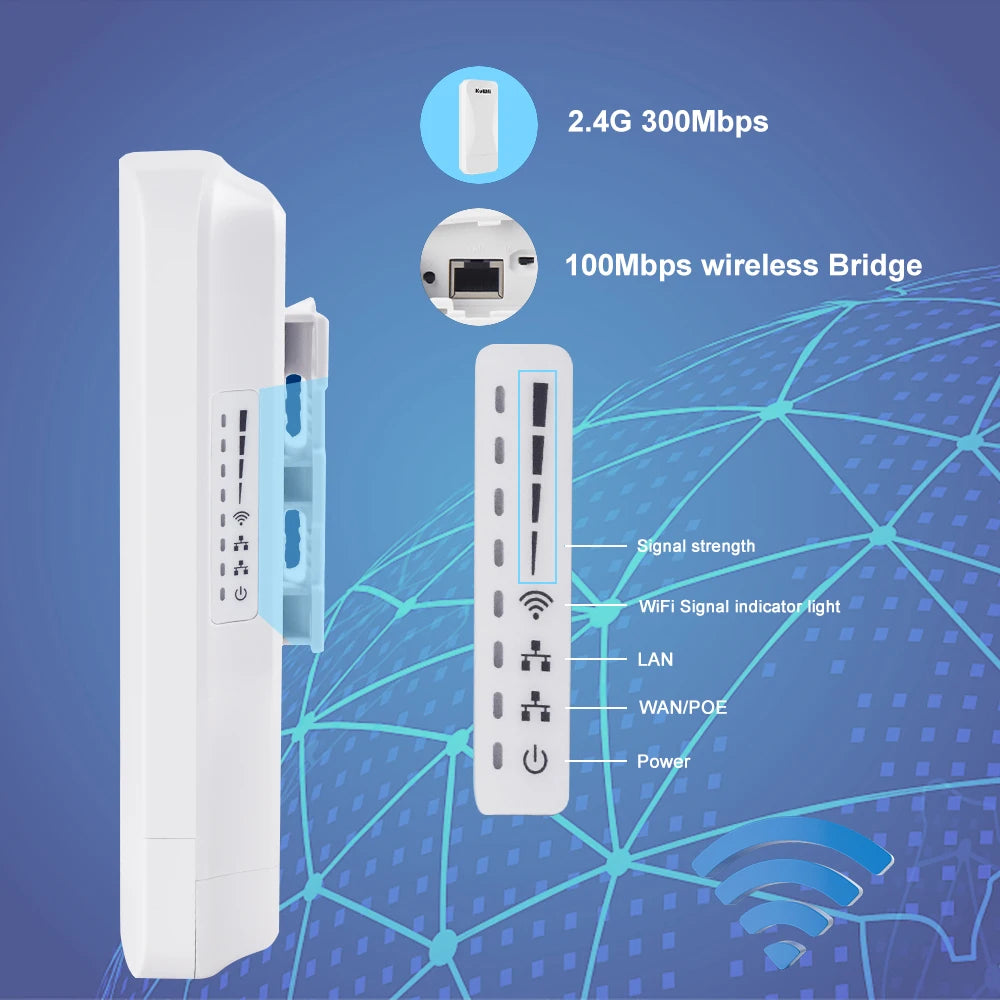 KuWfi 300Mbps Outdoor CPE Bridge 2.4G Wireless WiFi Bridge AP Repeater Mode Signal Amplifier PTP PTMP Up to 1KM WAN LAN 24V POE.