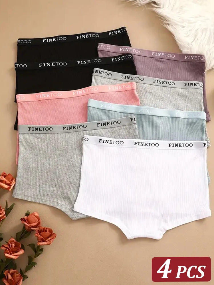 4Pcs Women Cotton Boxers Underwear Seamless Ice Silk Shorts Solid Color Ladies Soft Boyshorts Plus Size Cotton Boxers M/L/XL.