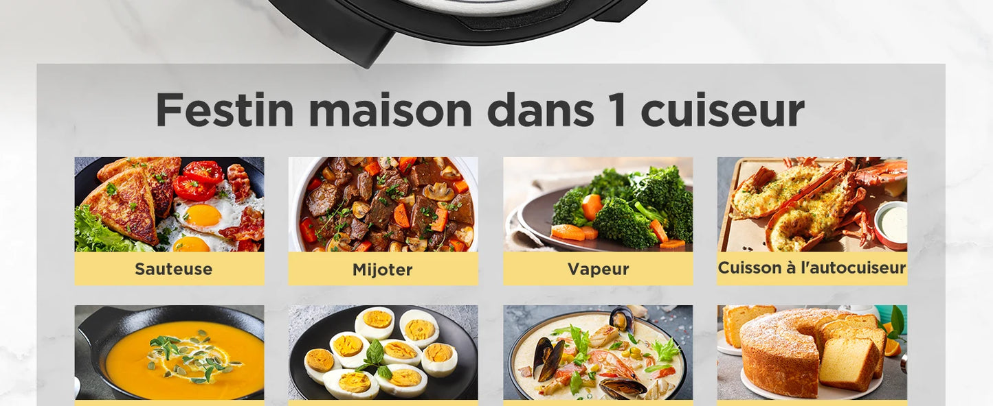 Midea Quick Electric pressure cooker 9-in-1 12 Predefined Programs Instant Stainless Steel Multicooker, Anti-stick Pot, 6L, Black.