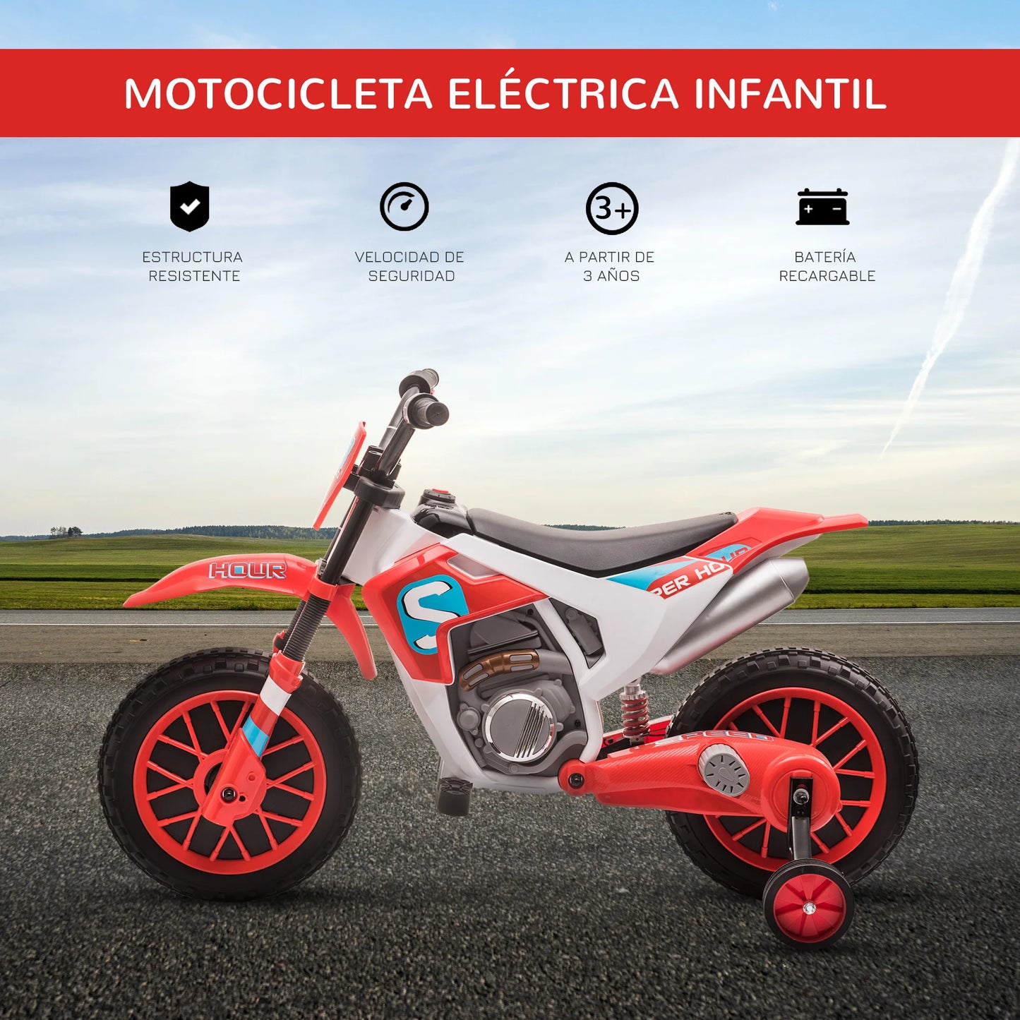 Homcom Electric Motorcycle for Children+3 Years 12V 2 Wheels Balance More. 8 Km/H.