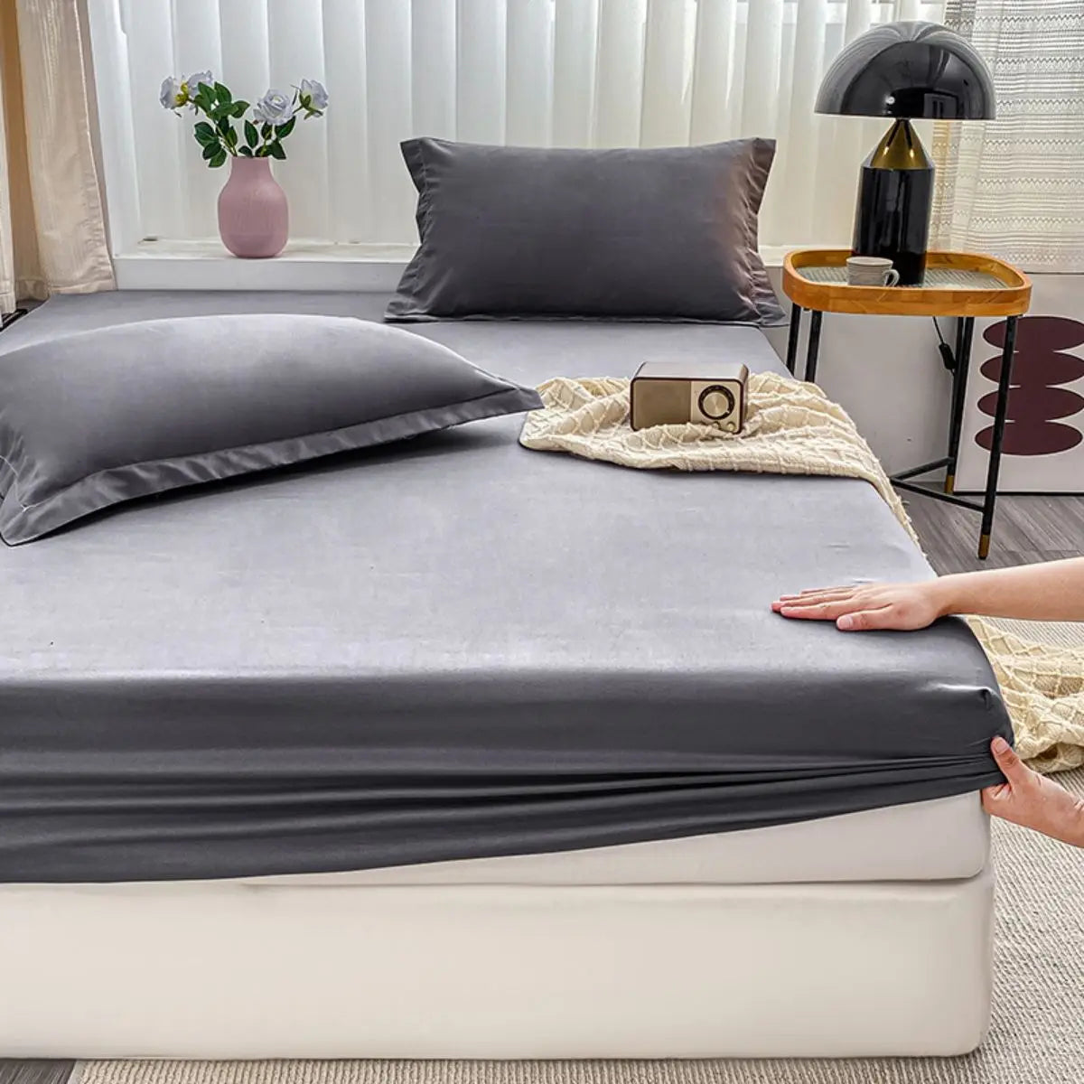 1PC solid color bed cap anti-slip protective cover dust covered sheet.