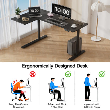 Elektrisch höhenverstellbarer L-förmiger Schreibtisch Ergonomischer Computertisch mit USB und Steckdose für Büro und Zuhause