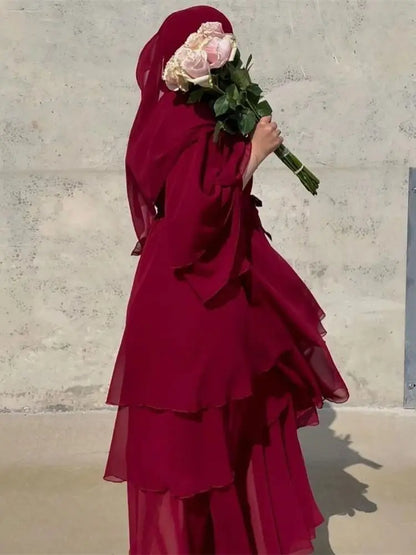 Summer Open Chiffon Khimar Kimono Abaya Dubai Luxury 2024 Muslim Sets Modest Kaftan Hijab Dresses For Women Islam Kebaya Damen.