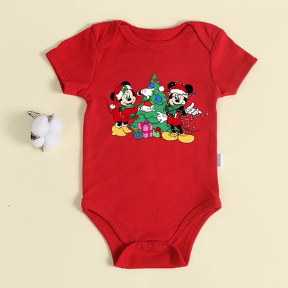 Weihnachten Neugeborene Baby Roten Strampler 100% Baumwolle Baby Mickey Print Infant Outfit Baby Mädchen Jungen Body Disney Kleidung Weihnachten Geschenk
