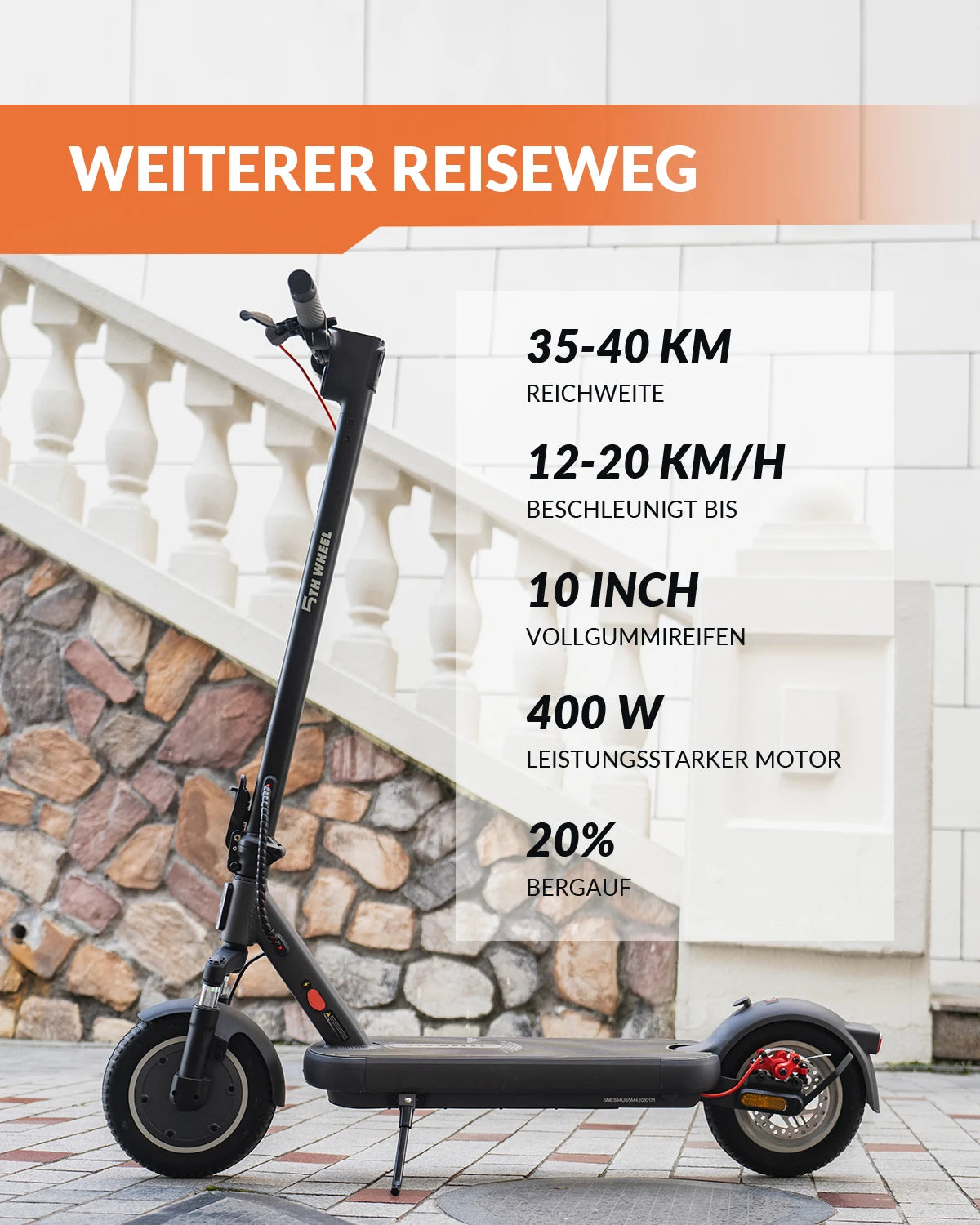 5TH WHEEL ES14 ABE Adult E-Scooter 400W Motor 48V 7.5AH  City Electric Scooter 10" Solid Tires Foldable Electric Scooter.