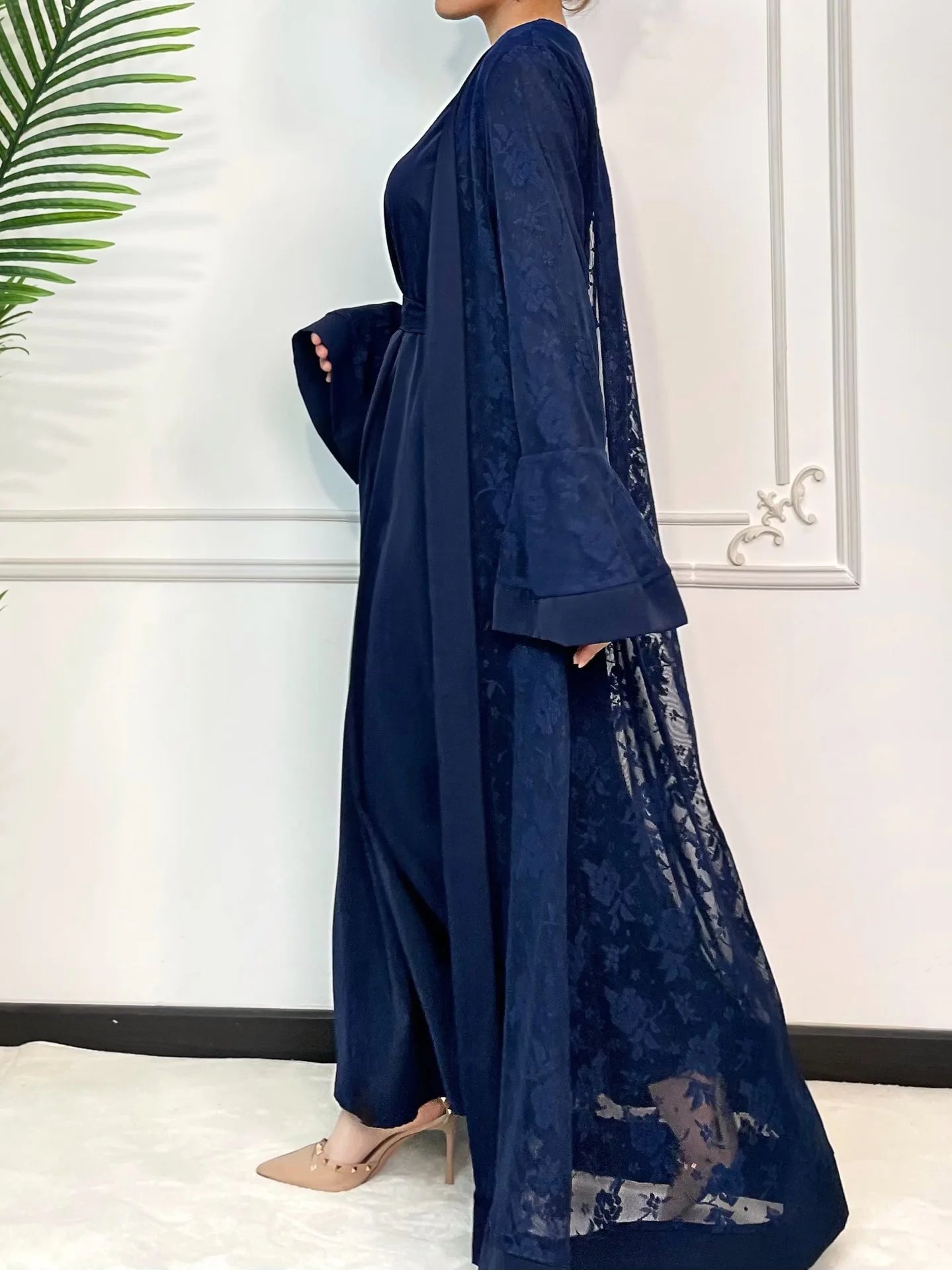 Ramadan Eid Prayer Lace Abaya 2 Piece Set Inner Dress Women Flare Sleeve Long Abayas Kaftan Djellaba Dubai Party Vestidos 2024.