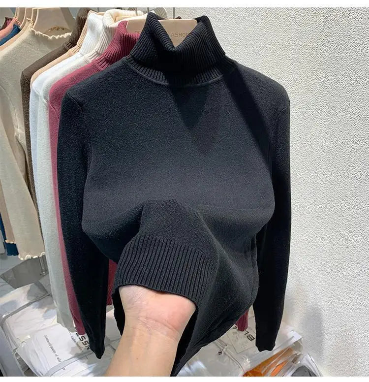 2025 neue Verdicken Hohe Kragen Pullover frauen Pullover Top Winter Warme und Weiche Einfarbig Inneren Tragen Bodenbildung Shirt