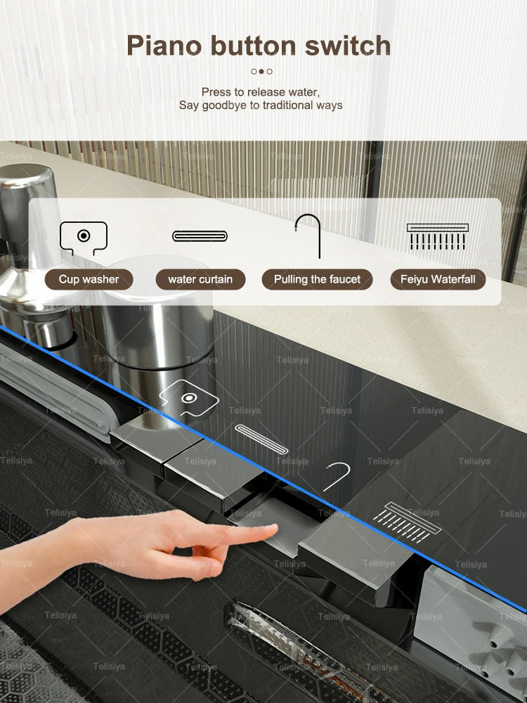 Küchenspüle aus Edelstahl mit Wasserfall, Einzelschüssel, Digitalanzeige, extra großer Schlitz, multifunktionale Waschbecken