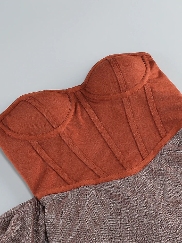 Sexy eine Schulter drapiert Glitzer langes Kleid Frauen braun Korsett funkelnd rücken frei figur betonte Maxi kleider Abend party Kleider.