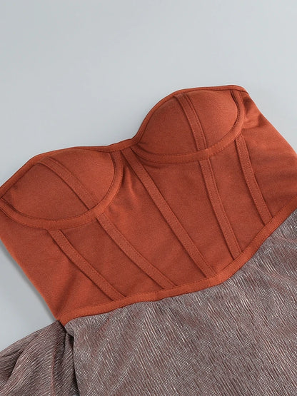 Sexy eine Schulter drapiert Glitzer langes Kleid Frauen braun Korsett funkelnd rücken frei figur betonte Maxi kleider Abend party Kleider.