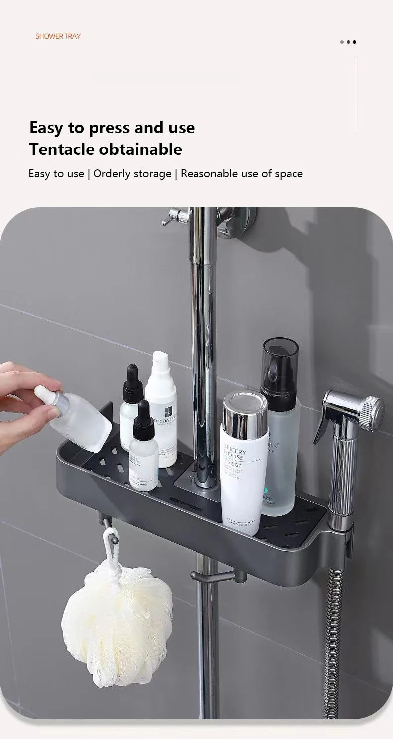 Haushalt Lift Ständer Dusche Rack Dusche Gel Lagerung Rack Badezimmer Perforation-Freies Dusche Stange Tablett