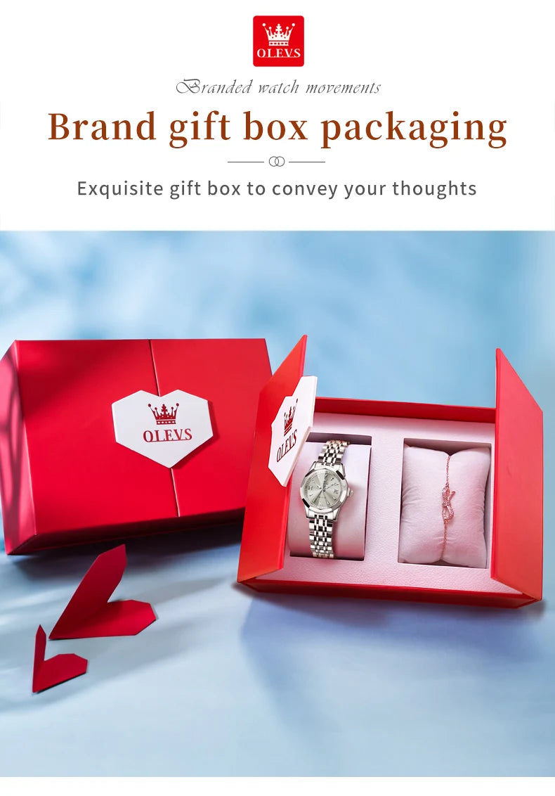 OLEVS Elegant Fashion Ladies Watches 9998 Original Quartz Women's Watches Waterproof Stainless Steel Luminous Date Wristwatch.