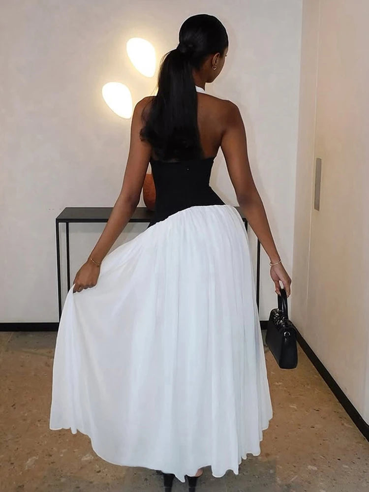 Seltsame Puss Halter-Backless Kleid Frauen Elegante Patchwork Korsett Tiefem v-ausschnitt Ärmellose Sommer Elegan Geburtstag Party Vestidos.