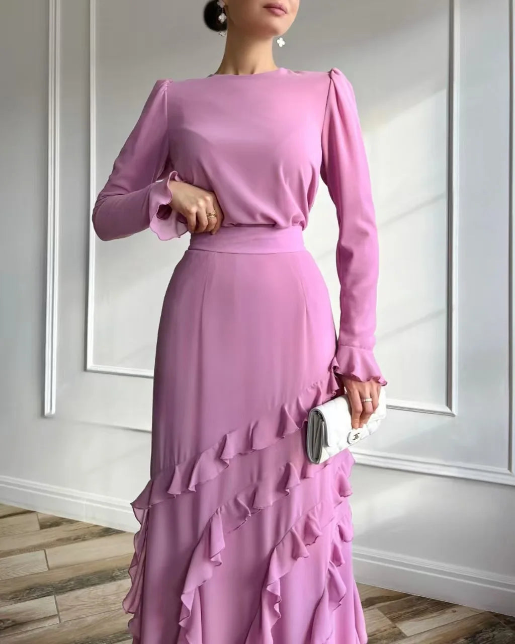 Muslim 2 Piece Set Women Party Skirt Top Suit Ruffles Ramadan Morocco Dubai Islam Ensemble Femme 2025 Arabic Long Skirts Outfits.