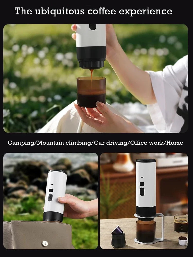 Portable Electric Coffee Maker 3-in-1 Capsule Coffee Grinder Travel Coffee Espresso Maker for Car and Home Camping.