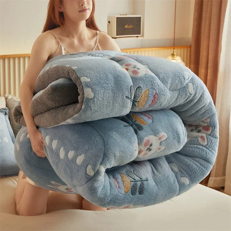 Winter Thicken Blanket Quilt Lamb Wool Double Layer Thick Warm Blanket 150/180/200 Comforter Throw Blankets for Beds Bedding 이불