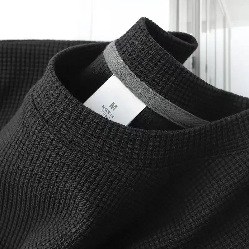 Men's Summer Waffle Round Neck Short Sleeve T-Shirt Comfortable Breathable Short-Sleeved Top for Casual Wear.