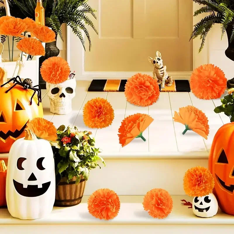 2,17 Zoll mexikanische Ringelblume künstliche Blumen Tag der Toten DIY Girlande String Halloween Diwali Party Home Outdoor Dekoration.