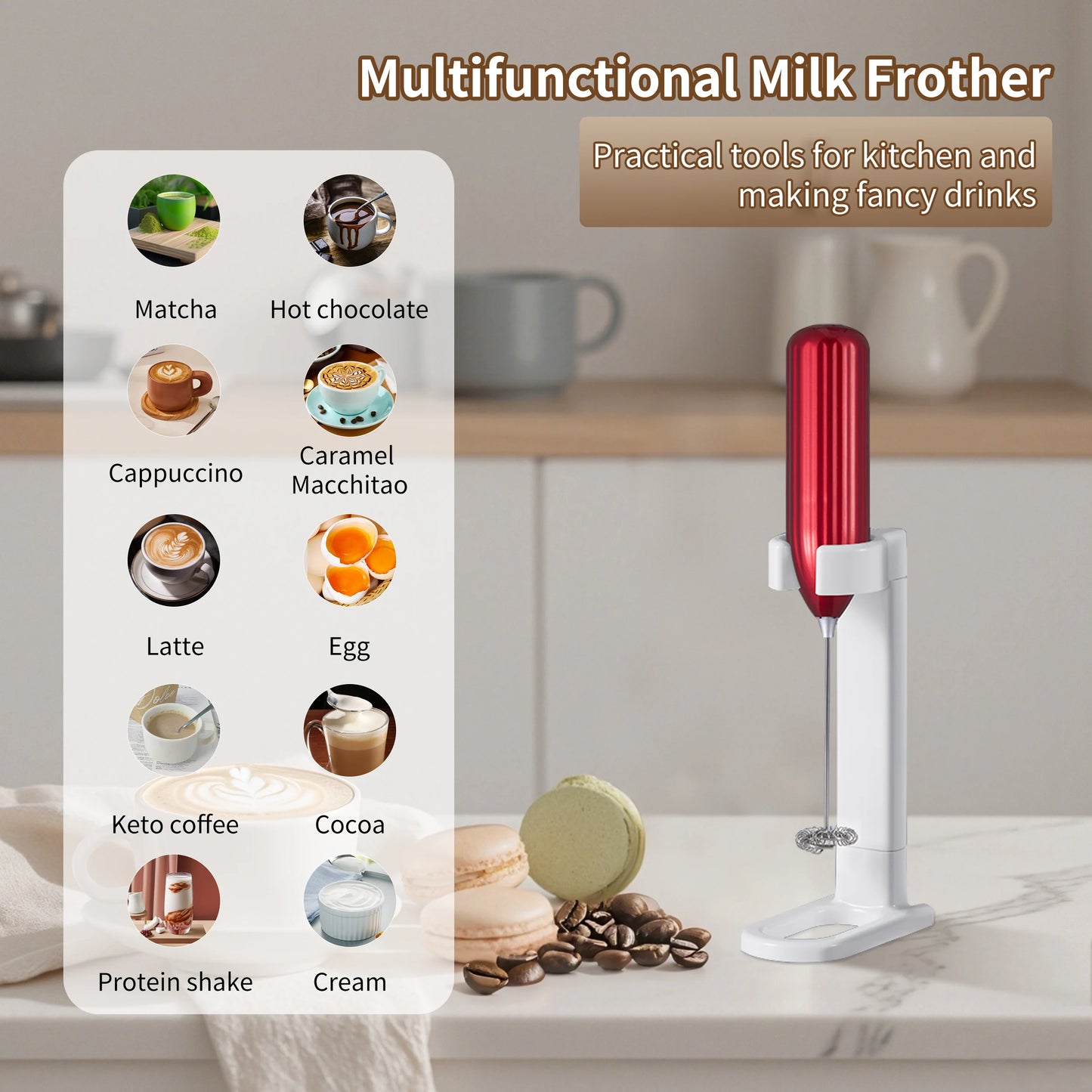 Household Kitchen Portable Mini Handheld SUS304 Mixing Head Electric Food Blender Drink Mixer Coffee Milk Frother With Stand.