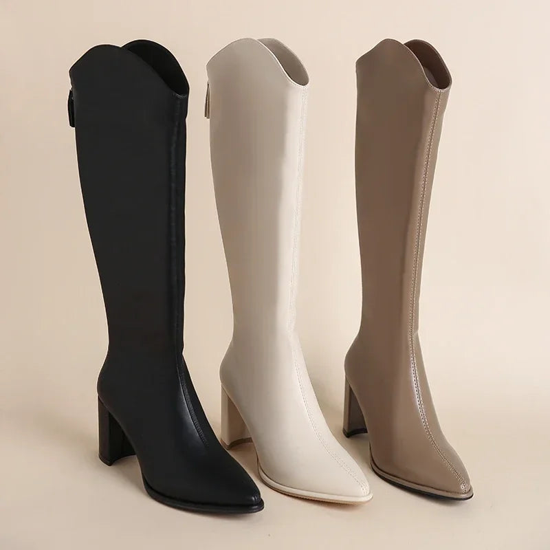 Plus Size 34-43 New Women Boots Zipper Thick High Heels Simple Thick High Heels Autumn Winter Boots Knee High Botas.