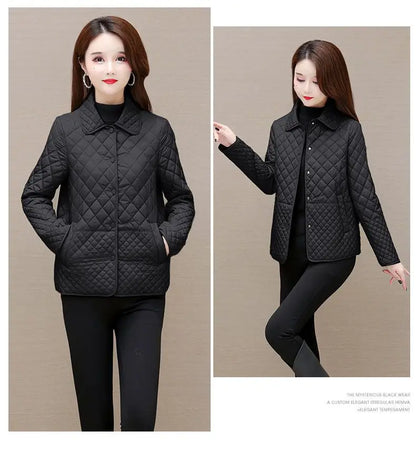 Herbst Winter Frauen Midi Plaid Stepp Mäntel Mode Weibliche Koreanische Kleidung Neue Feste Beiläufige Verdicken Warme Langarm Jacken