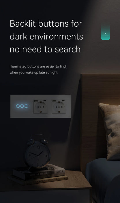 BSEED Wifi Touch Schalter Wand Licht Schalter Mit EU Buchse USB Typ-C Stecker Tuya Smart Leben Alexa Yandex App Steuerung Glas Panel.
