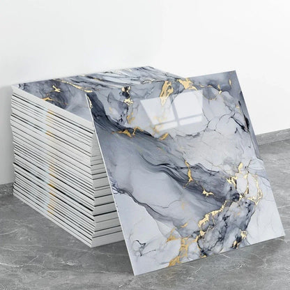 10PCS Waterproof 3D Ceramic Tile Sticker Imitation Marble Self Adhesive Wall Floor Sheet for Home Renovation Decoration Use