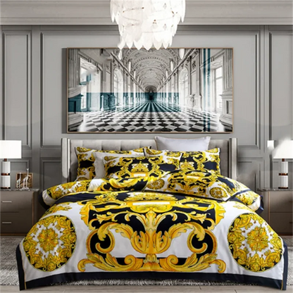 Luxury Baroque Style Bedding Set Digital Printing Queen King Size Duvet Cover Set Linen Pillowcases Home Textile.