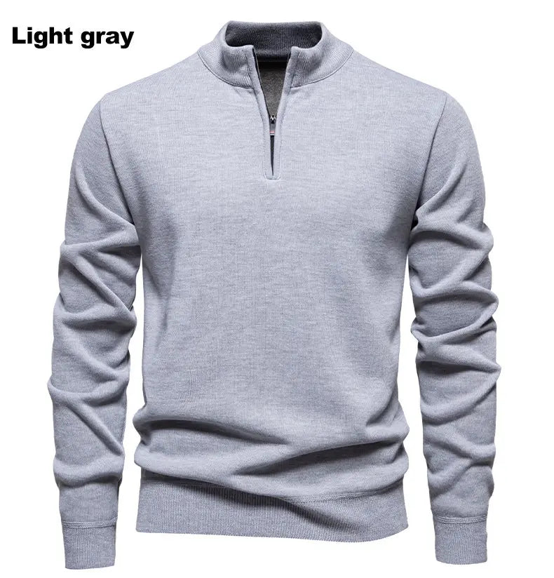 Autumn Winter Men's Half Zipper Knitted Pullovers Solid Slin Fit Casual Sweater Male Fleece Warm Stand Collar Pullover Sweaters.