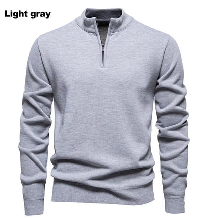 Autumn Winter Men's Half Zipper Knitted Pullovers Solid Slin Fit Casual Sweater Male Fleece Warm Stand Collar Pullover Sweaters.