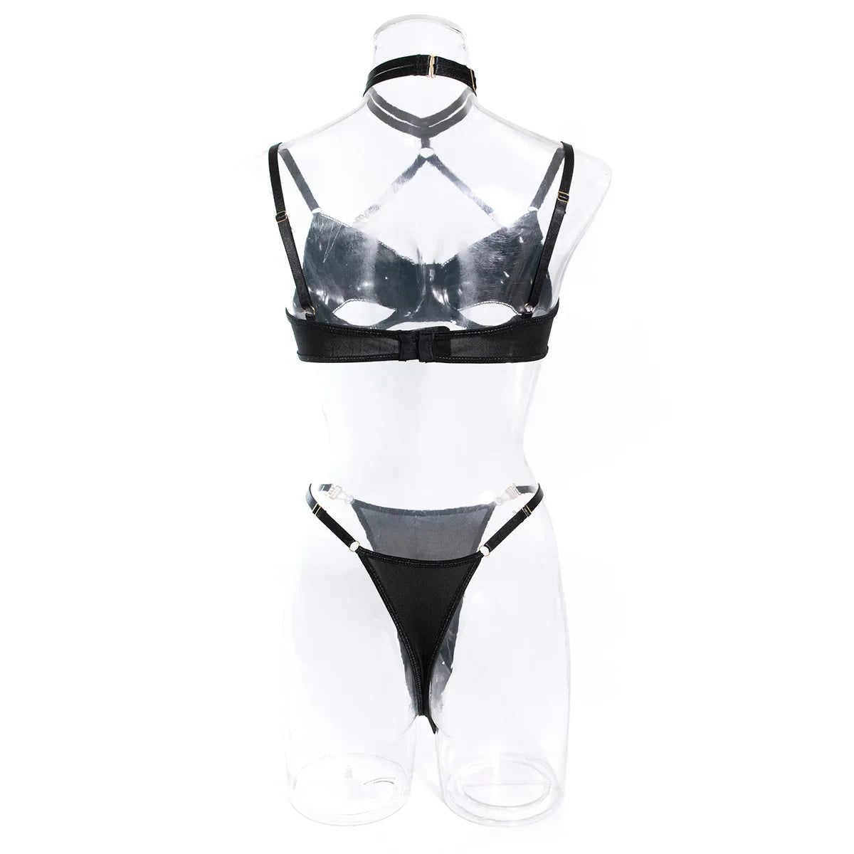 Cut Out Bra and Brief Velvet Erotic Set Women 2-Piece Halter Underwear Patchwork Thong Intimates Sexy Lingerie Pornos Suit Latex